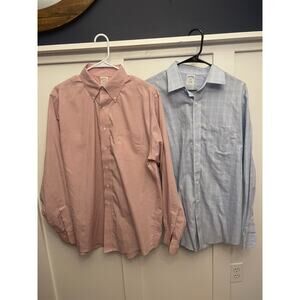 Lot of 2 Brooks Brothers Blue & Red Traditional Fit NonIron Dress Shirts 16- 4/5